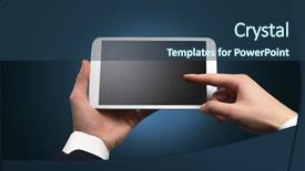  Presentation with empty - Slide set consisting of no access - hand using tablet with no background and a ocean colored foreground