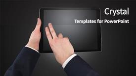  Presentation with empty - Slides having no access - hand using tablet with no background and a  colored foreground
