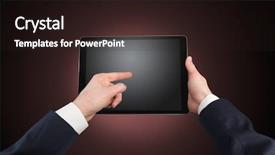  Presentation with empty - Colorful slides enhanced with no access - hand using tablet with no backdrop and a  colored foreground