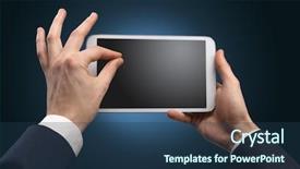  Presentation with tablet - Amazing presentation having no access - hand using tablet with no backdrop and a ocean colored foreground