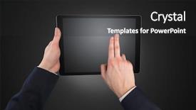  Presentation with empty - Colorful slide set enhanced with no access - hand using tablet with no backdrop and a dark gray colored foreground