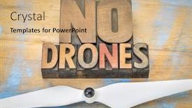  Presentation with propeller - PPT theme featuring no drones sign or banner - word abstract in vintage letterpress wood type blocks with a drone propeller background and a coral colored foreground