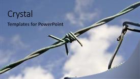  Presentation with barbed wire on the sky - Presentation design having no entry - barbed wire dividing nature background and a teal colored foreground