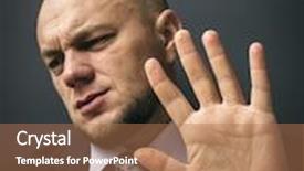  Presentation with man heart attact hand hold - Colorful slide set enhanced with no photo man showing his hand as stop sign backdrop and a coral colored foreground