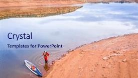  Presentation with stand - Presentation theme having no snow and low water background and a light blue colored foreground