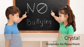  Presentation with bullying - Beautiful PPT theme featuring no violence - little children near chalkboard backdrop and a soft green colored foreground