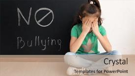  Presentation with bullying - Presentation consisting of no violence - little girl crying near chalkboard background and a coral colored foreground