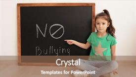  Presentation with bullying - Presentation theme featuring no violence - little girl sitting near chalkboard background and a violet colored foreground