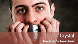  Presentation with tape - Amazing PPT theme having no violence - man with mouth covered backdrop and a red colored foreground