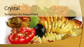  Presentation with gold twinkling stars - Presentation theme consisting of no ware - gold roast potatoes with tomatoes background and a yellow colored foreground