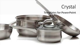  Presentation with stainless steel - Presentation with no ware - set of stainless steel pots background and a white colored foreground
