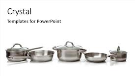  Presentation with stainless steel abstract - Colorful presentation theme enhanced with no ware - set of stainless steel pots backdrop and a white colored foreground