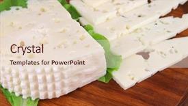  Presentation with white cheese - Slides having no ware - soft goat delicate white cheese background and a  colored foreground