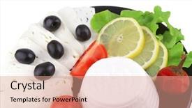  Presentation with salty - Theme with no ware - soft salty cheese with vegetables background and a  colored foreground