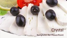  Presentation with salty - Presentation theme having no ware - soft salty cheese with vegetables background and a  colored foreground