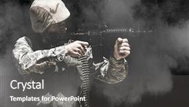  Presentation with military soldier leader - Audience pleasing theme consisting of no weapons - black background against military soldier backdrop and a dark gray colored foreground