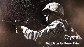  Presentation with military soldier leader - Slides featuring no weapons - black background against military soldier background and a tawny brown colored foreground