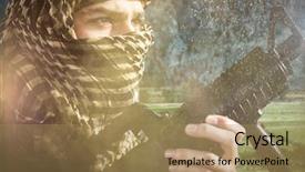  Presentation with scenic - Slides featuring no weapons - close up of soldier background and a coral colored foreground