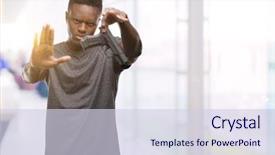  Presentation with defense - PPT theme having no weapons - young african american man holding background and a lemonade colored foreground