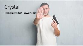  Presentation with young - PPT theme with no weapons - young caucasian criminal man background and a light gray colored foreground