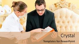  Presentation with advent ring - Presentation theme having nobel - man choosing a ring background and a coral colored foreground