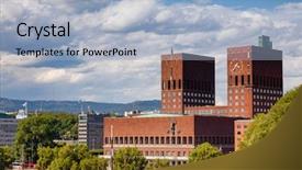  Presentation with municipal budgets - Slide set featuring nobel - oslo city hall radhus background and a light blue colored foreground
