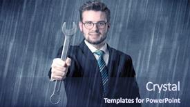  Presentation with graphic - Theme enhanced with nobel - young handsome man holding tool background and a ocean colored foreground