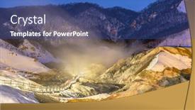  Presentation with hokkaido - Beautiful theme featuring noboribetsu-hokkaido-japan-hot-springs backdrop and a ocean colored foreground