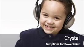  Presentation with music headphones - Slides having nod - boy listening to music background and a wine colored foreground