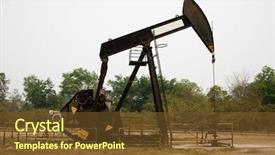  Presentation with oil well pad - Colorful slide deck enhanced with nod - pumpjack in an oil well backdrop and a tawny brown colored foreground