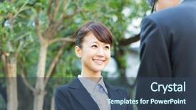  Presentation with asian - Theme having nod - young asian smiling businesswoman background and a ocean colored foreground