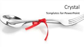  Presentation with spoon - Slide set with nodes relations - spoon and fork isolated background and a  colored foreground