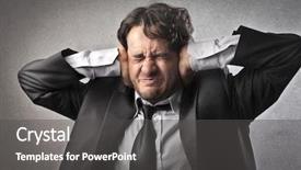  Presentation with ears - Beautiful slides featuring noise - annoyed businessman covering his ears backdrop and a dark gray colored foreground