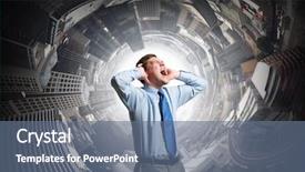  Presentation with ears - Colorful slide deck enhanced with noise - frustrated businessman screaming and covering backdrop and a ocean colored foreground