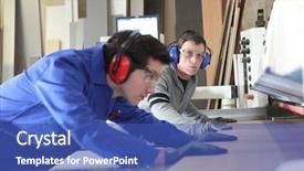  Presentation with critical thinking workshop - Amazing theme having noise industry - carpenter and apprentice in workshop backdrop and a ocean colored foreground