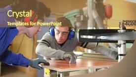  Presentation with apprentice - PPT theme enhanced with noise industry - carpenter and apprentice working background and a tawny brown colored foreground