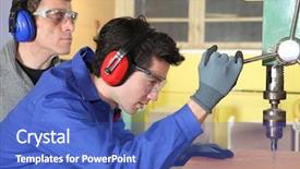  Presentation with apprentice - Slides having noise industry - carpenter and apprentice background and a cobalt blue colored foreground