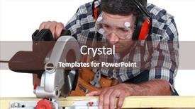  Presentation with cost cutting - PPT theme having noise industry - carpenter cutting wood background and a  colored foreground