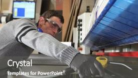  Presentation with workshop - Beautiful presentation theme featuring noise industry - laborer in workshop backdrop and a  colored foreground