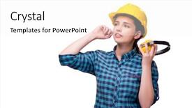  Presentation with noise - Amazing slide deck having noise industry - young woman in industrial concept backdrop and a white colored foreground
