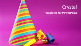  Presentation with purple birthday party - Cool new slide deck with noise makers on purple backdrop and a violet colored foreground