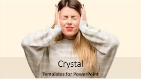  Presentation with protected hearing ear plugs - Slide set with noise plugs ears to avoid background and a coral colored foreground