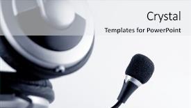  Presentation with microphone - Theme consisting of noise vibration - headphones with microphone on white background and a white colored foreground