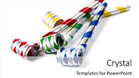  Presentation with new years eve - Presentation theme enhanced with noisemakers on a white background background and a white colored foreground