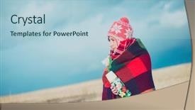  Presentation with outdoor movie - Slide deck with nomad woman posing outdoor wrapped background and a light blue colored foreground