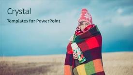  Presentation with dancer music outdoor - PPT theme featuring nomad woman posing outdoor wrapped background and a light blue colored foreground