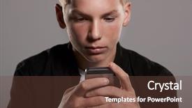  Presentation with mobile phone and germs - PPT layouts with nomber one - teenage boy using mobile phone background and a tawny brown colored foreground