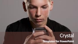  Presentation with teenage - PPT layouts enhanced with nomber one - teenage boy using mobile phone background and a tawny brown colored foreground