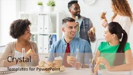  Presentation with corporate celebration - Colorful PPT theme enhanced with non-alcoholic drinks at office backdrop and a coral colored foreground