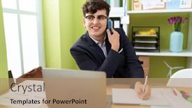  Presentation with non binary - Slide deck enhanced with non-binary-man-business-worker background and a coral colored foreground